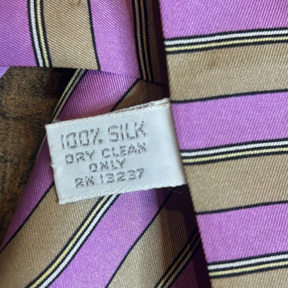 Symphony Scarfs Lilac Purple and Tan Vintage Striped 100% Silk Bow Tie